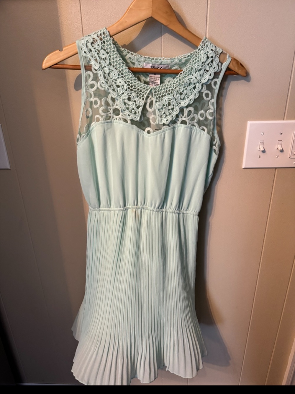 Pinky Mint Crochet Lace Dress with Floral Appliqué